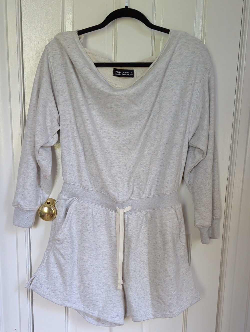 Abercrombie YPB On The GoLight Gray Knit Long-Sleeve Romper with Waist Tie